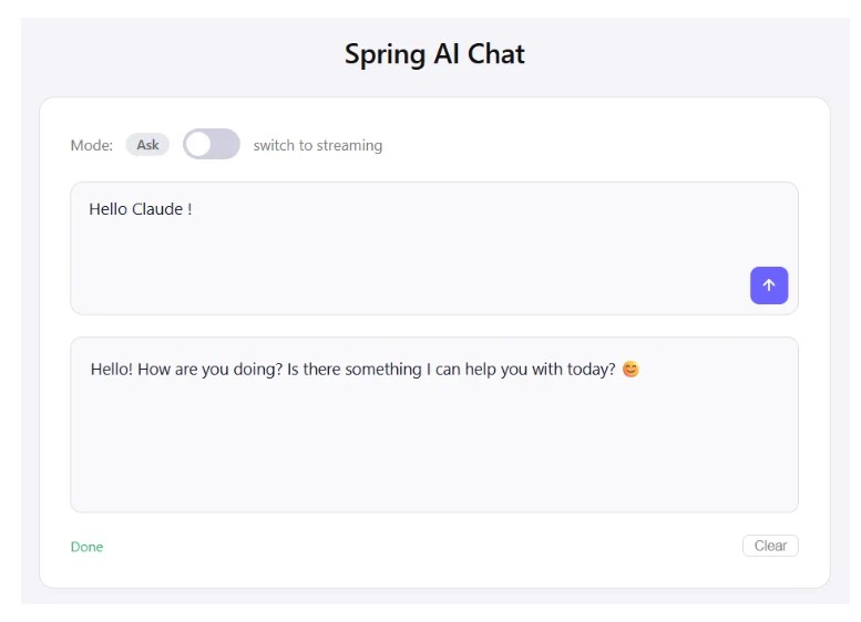 Interface du mode Ask