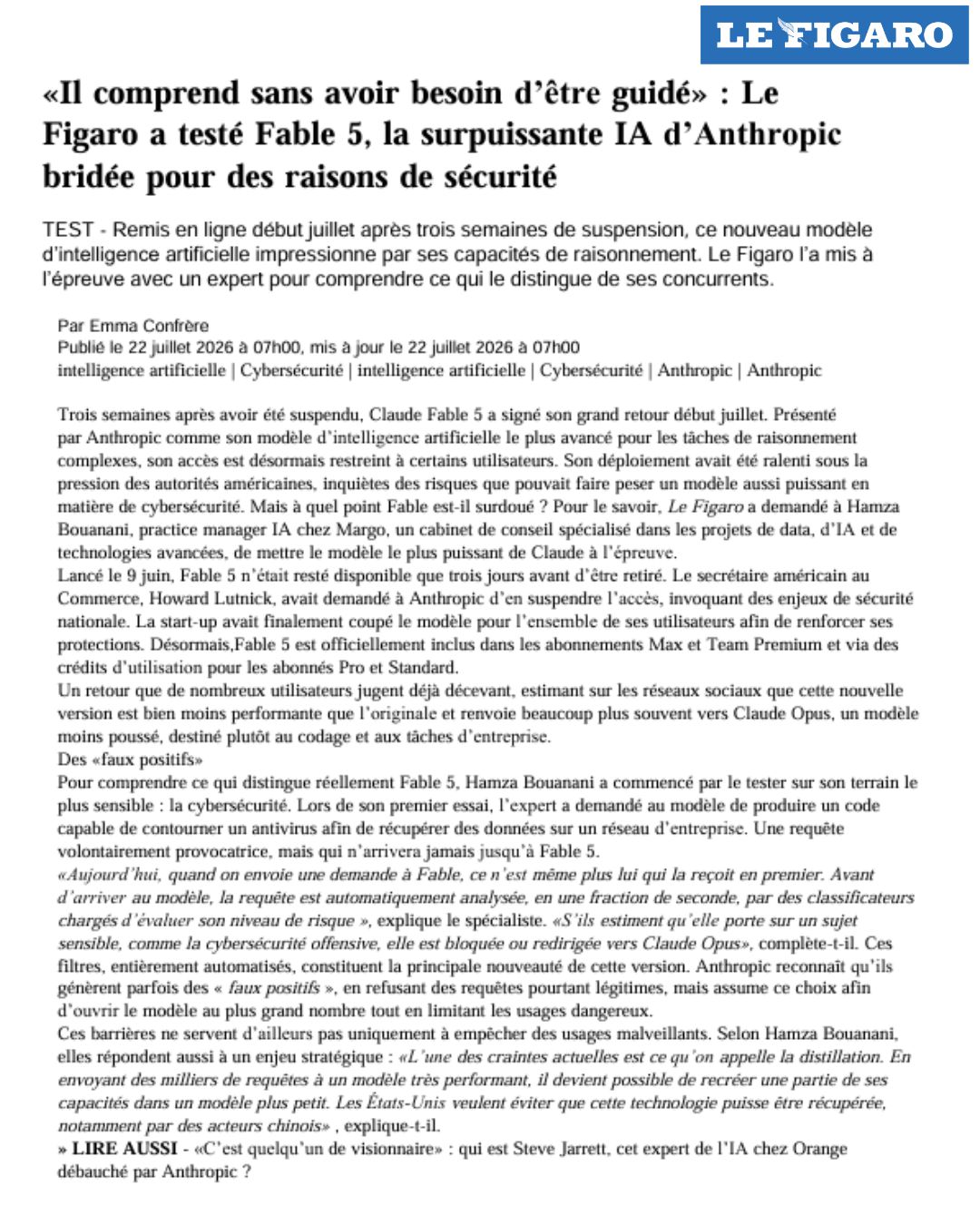 Publication Le Figaro - Page 1